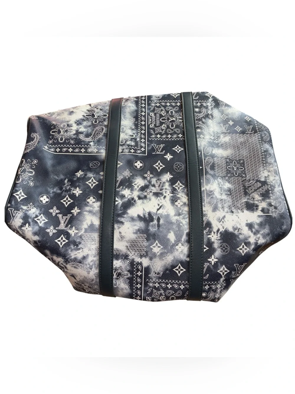FINAL SALE $190 Fashion Blue and White Monogram Bandana Keepall Duffel Bag